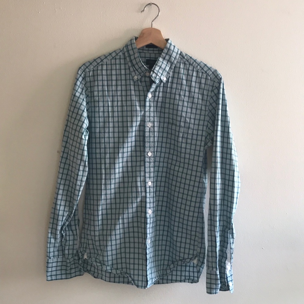 J Crew button-up teal green plaid